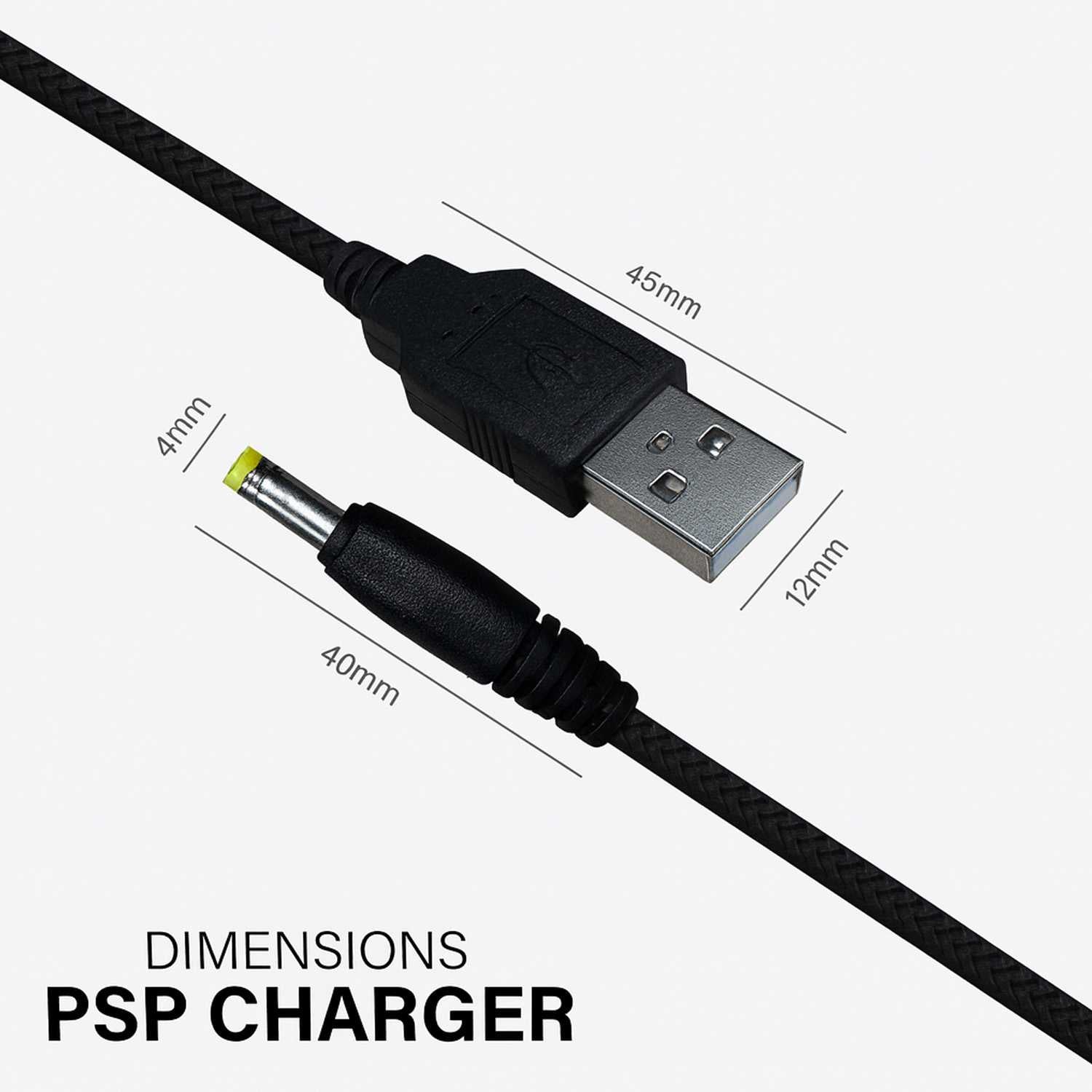 Cable Cargador USB DC Cable de Carga Compatible con PSP 1000 PSP 2000 PSP 3000, Altavoces, Camaras de Seguridad, Trenzado