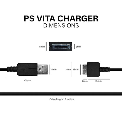 Cable Cargador USB Compatible con PSP Vita, PSV1000, Cable 2 en 1, Cable de Datos Sincronización 5V, 2A, USB 2.0, Negro 1,2m
