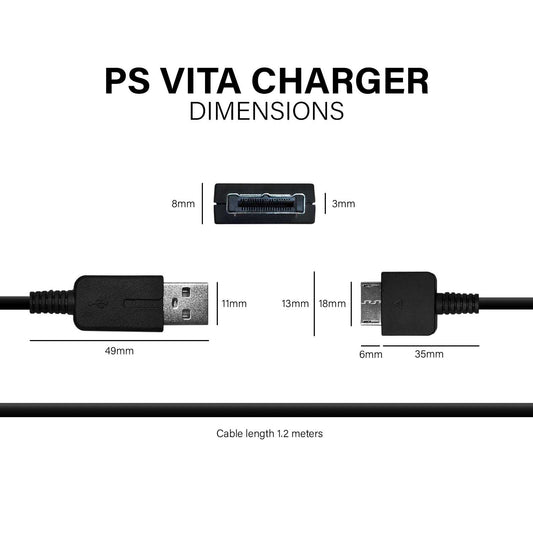 Cable Cargador USB Compatible con PSP Vita, PSV1000, Cable 2 en 1, Cable de Datos Sincronización 5V, 2A, USB 2.0, Negro 1,2m