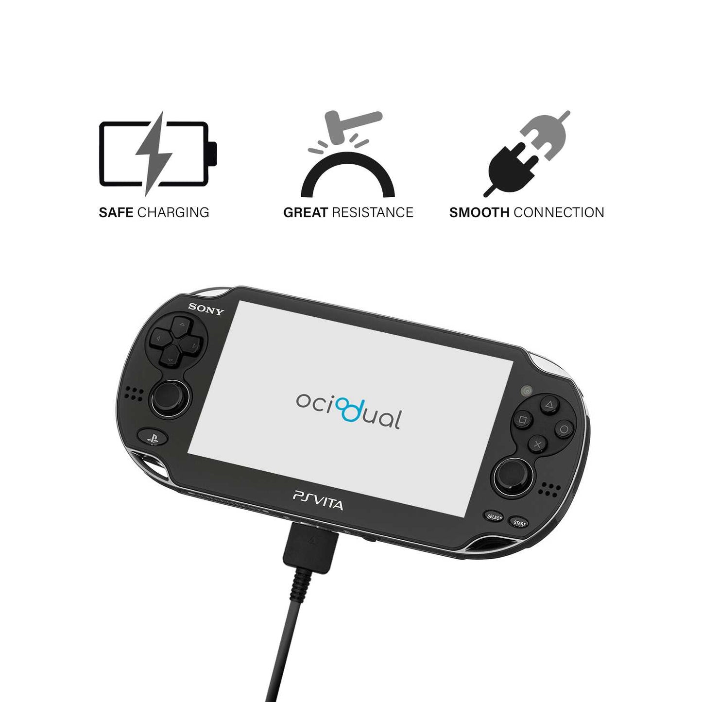 Cable Cargador USB Compatible con PSP Vita, PSV1000, Cable 2 en 1, Cable de Datos Sincronización 5V, 2A, USB 2.0, Negro 1,2m