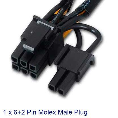 Aisens A131-0165 Cable de 2 Molex AMP 4 Pin a 1 PCIe 6+2 Pines para Tarjetas Gráficas PC Adaptador Alimentación Doble