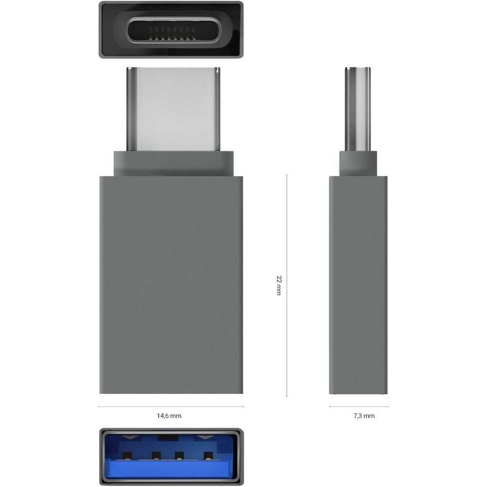 Aisens Mini Adaptador Aluminio USB 3.2 Gen1 3A, Tipo USB-C/M-A/H, Gris