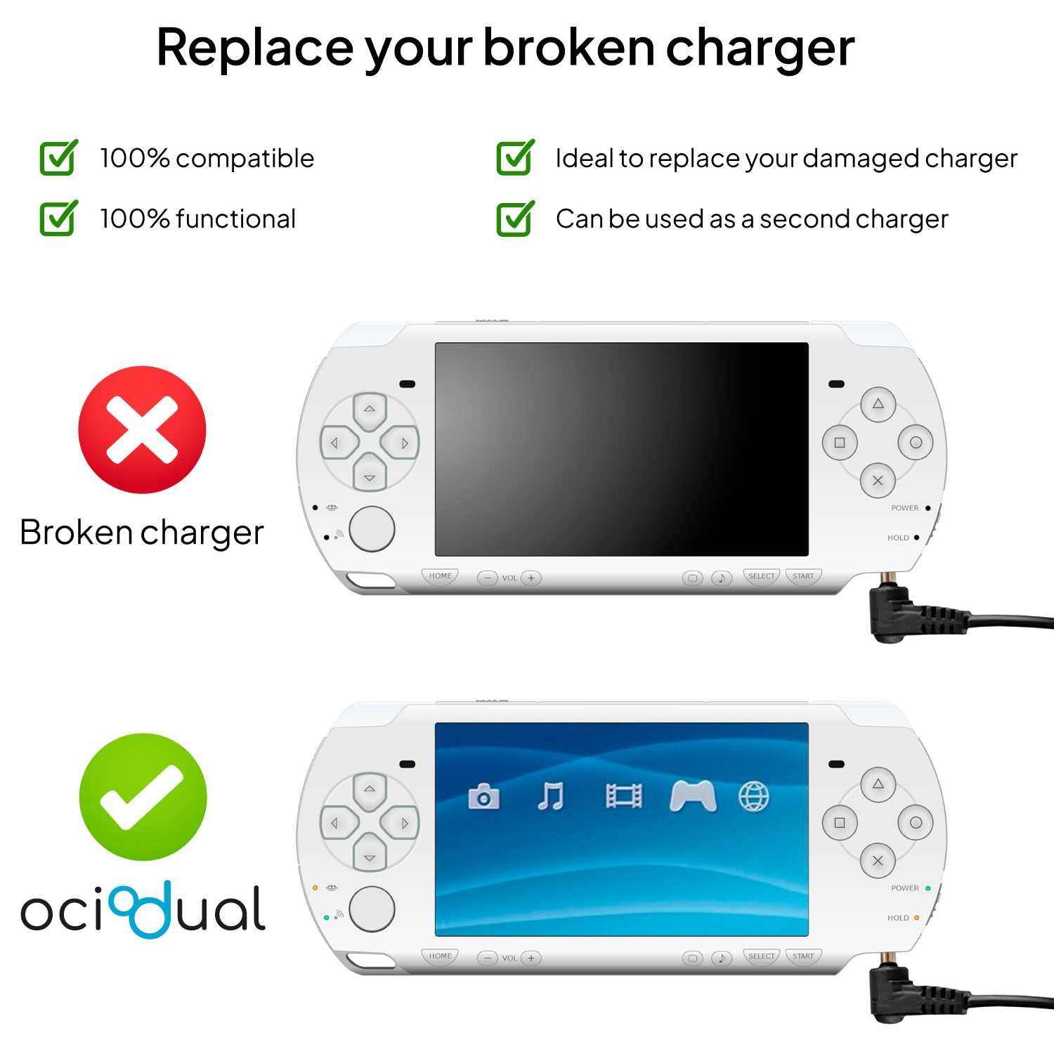 Cargador de Red AC Corriente Enchufe Europeo Negro Compatible con PSP FAT Slim Street 1000 2000 3000 Alimentador de Pared Transformador EU