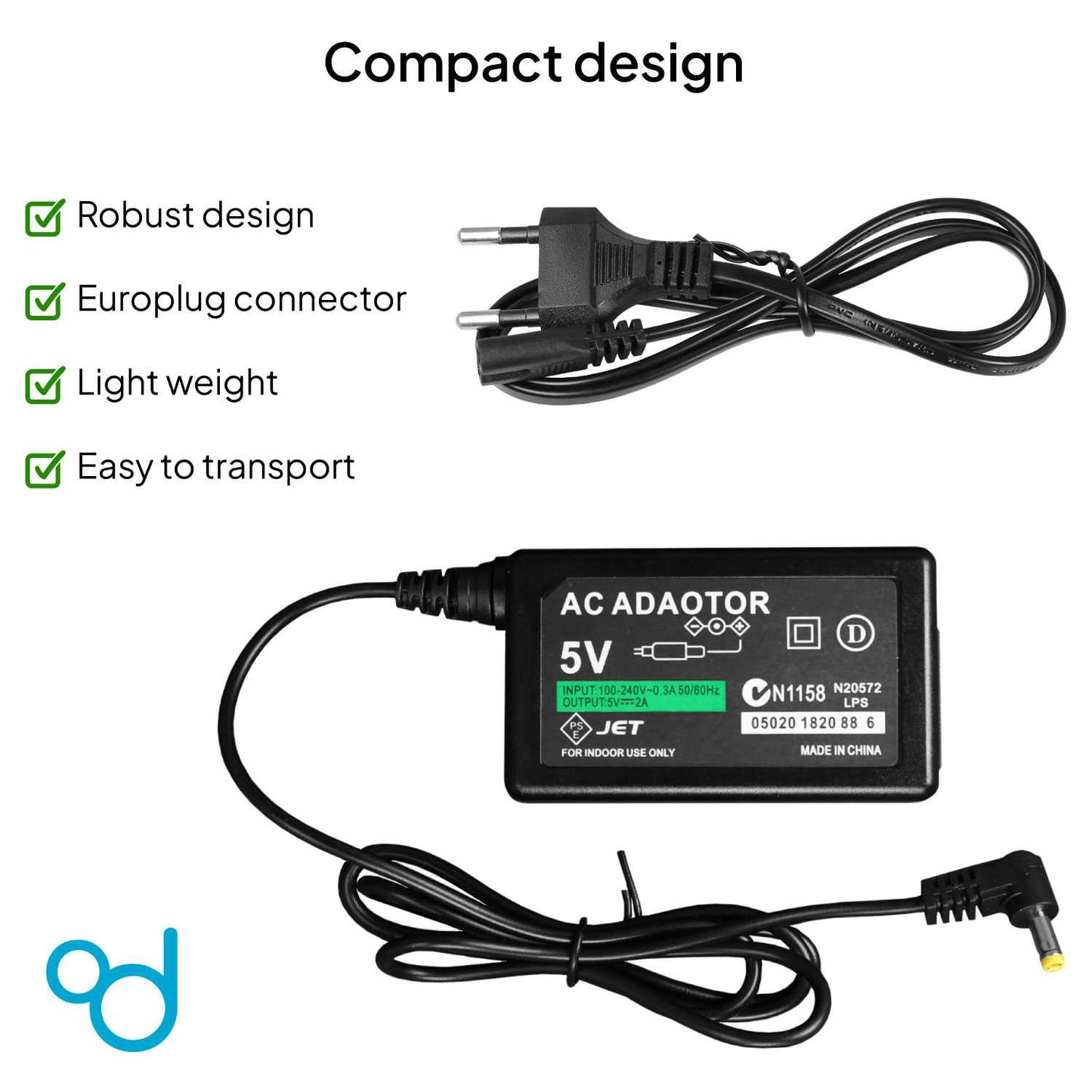 Cargador de Red AC Corriente Enchufe Europeo Negro Compatible con PSP FAT Slim Street 1000 2000 3000 Alimentador de Pared Transformador EU