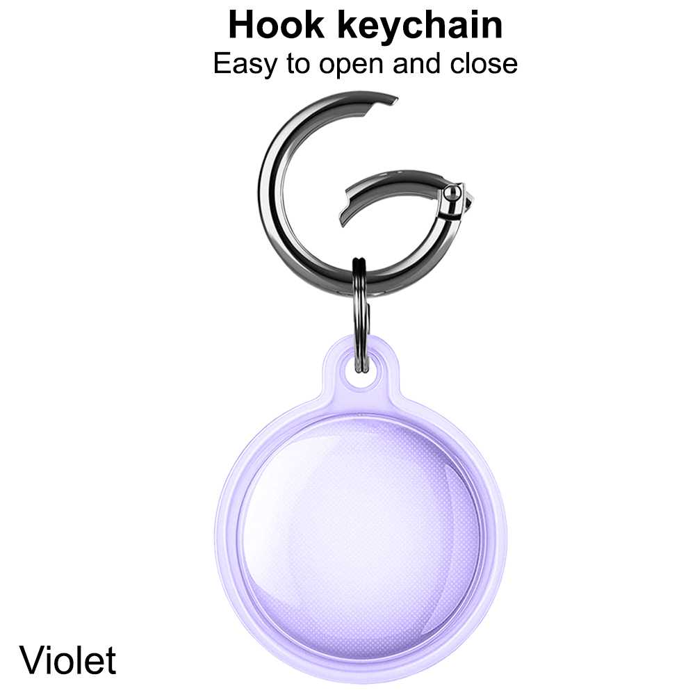 Funda Protectora TPU Flexible Llavero Antigolpes 360 Compatible con AirTag Violeta Cubierta Antiperdida Sumergible
