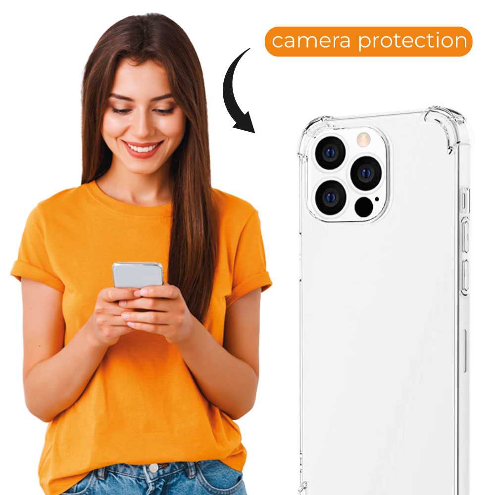 Funda de TPU para iPhone 13 Pro Max, Carcasa Flexible con Esquinas Reforzadas Antigolpes, Protección en Cámaras, Silicona Transparente