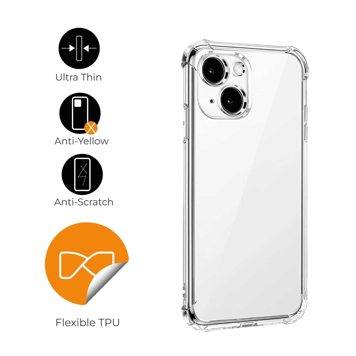 Funda de TPU para iPhone 15, Carcasa Flexible con Esquinas Reforzadas Antigolpes, Protección en Cámaras, Silicona Transparente