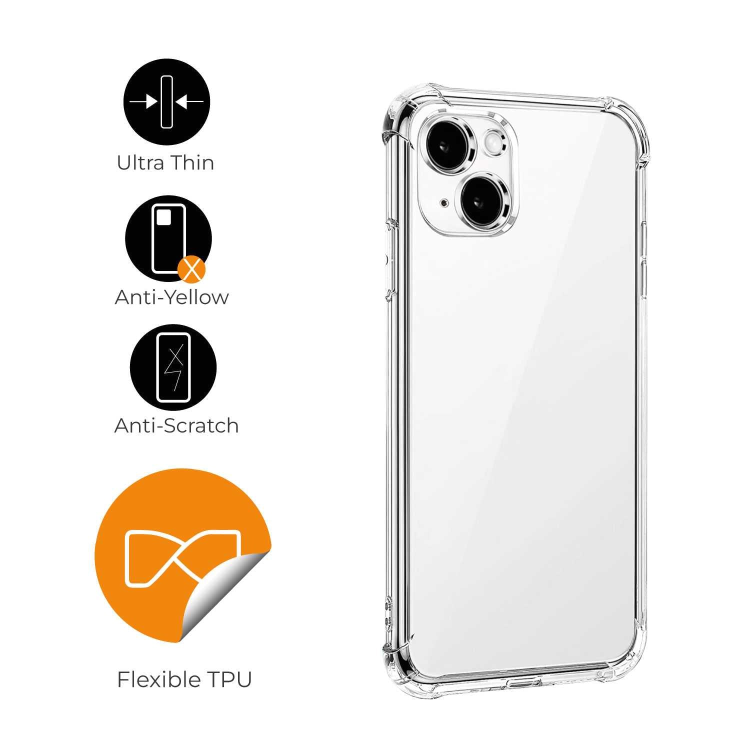 Funda de TPU para iPhone 15 Plus, Carcasa Flexible con Esquinas Reforzadas Antigolpes, Protección en Cámaras, Silicona Transparente