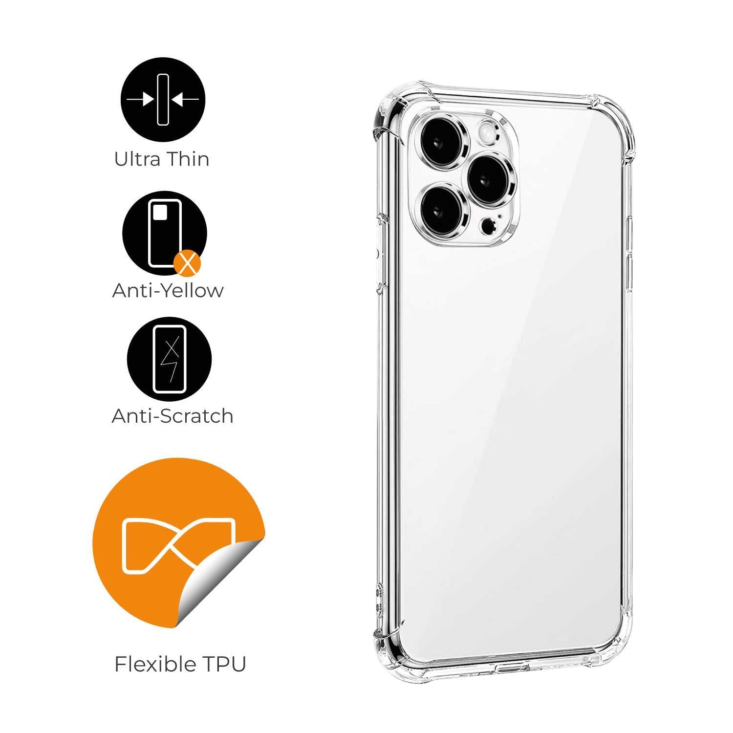 Funda de TPU para  iPhone 15 Pro Max, Carcasa Flexible con Esquinas Reforzadas Antigolpes, Protección en Cámaras, Silicona Transparente