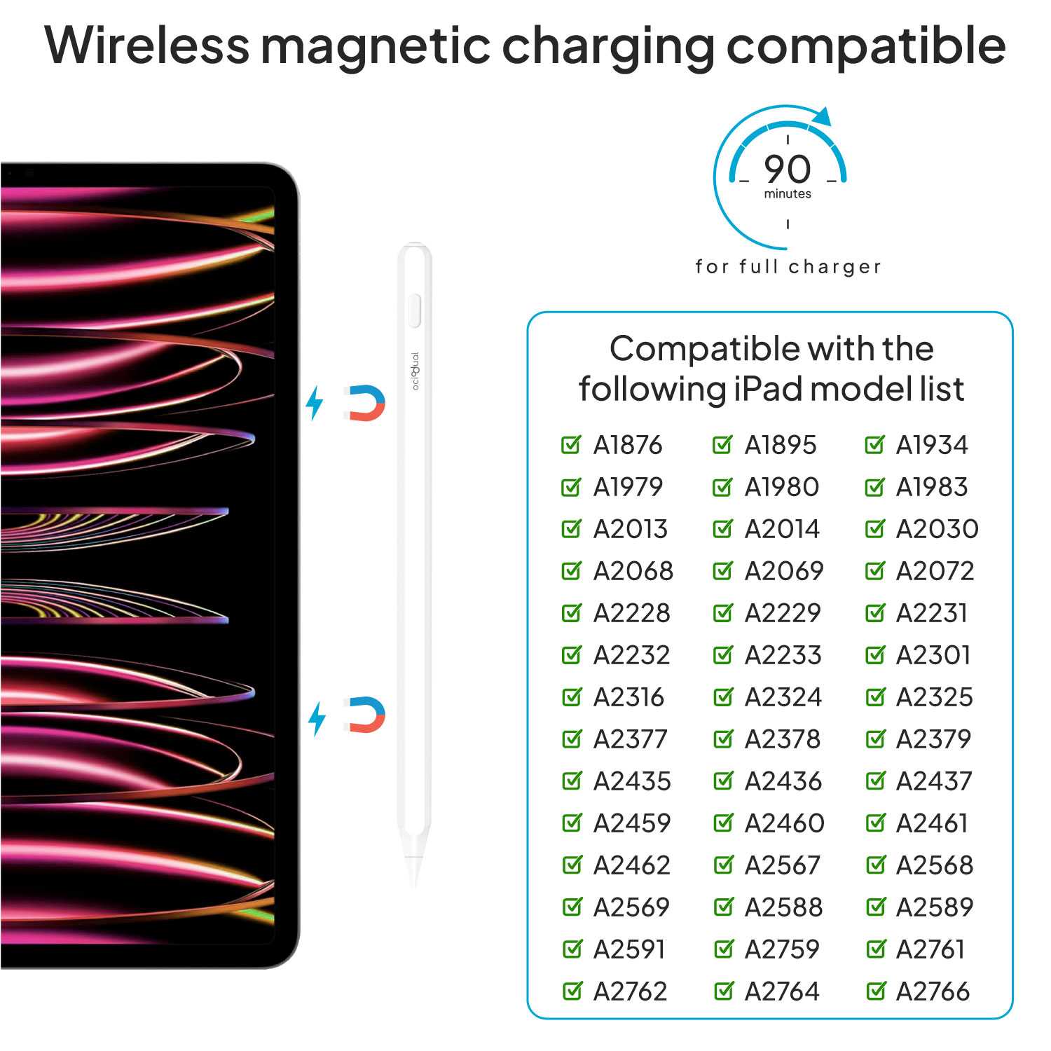 Lápiz para Pantalla Táctil, Lápiz Compatible con dispositivo iPad 2018 a 2024, Stylus Pen con 3 Puntas