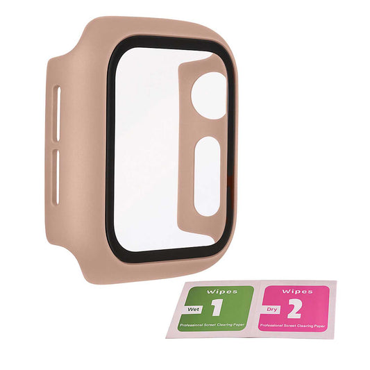 Carcasa Protectora con Cristal Templado Beige Compatible con Relojes Inteligentes Apple Watch 4/5/6/SE  (44mm)