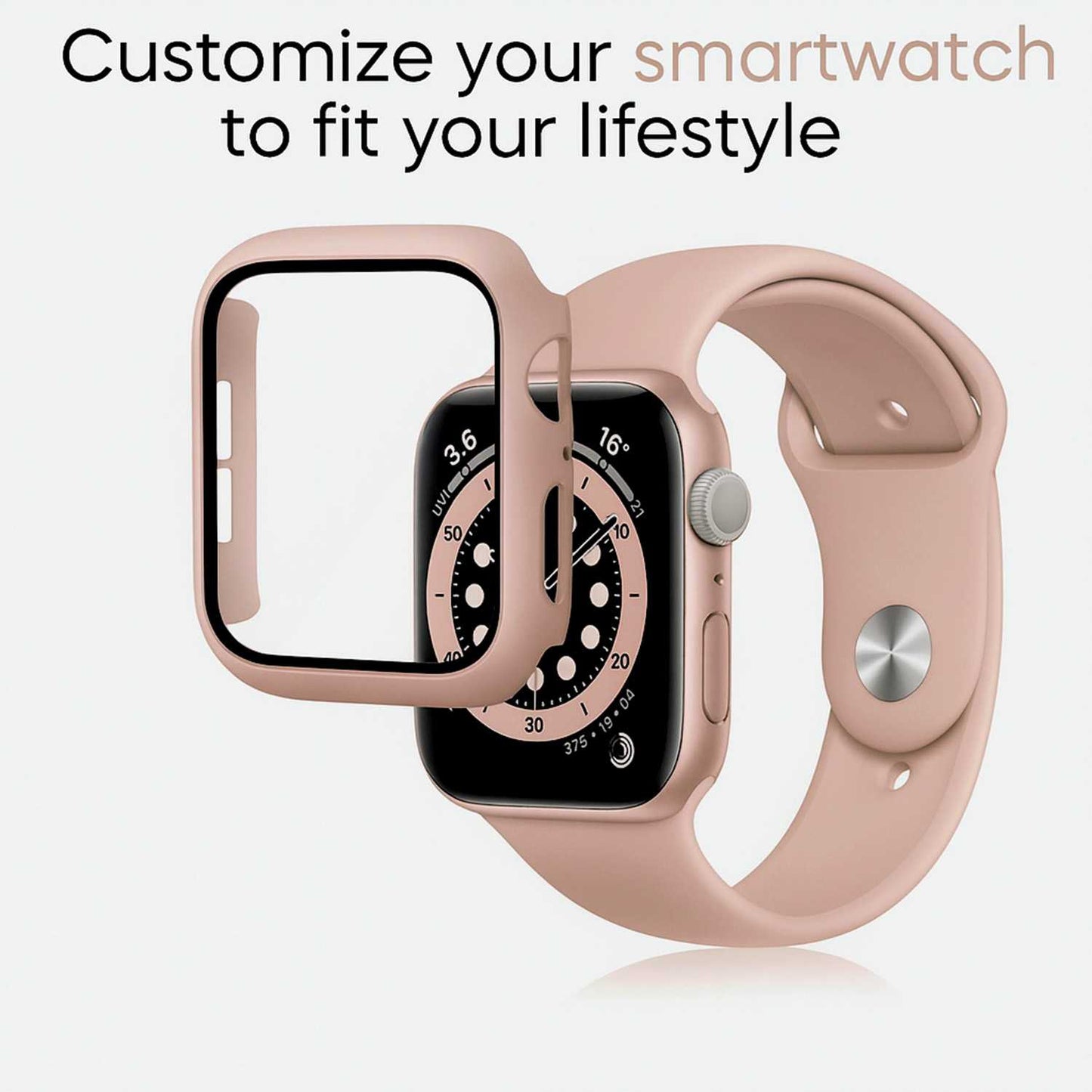 Carcasa Protectora con Cristal Templado Beige Compatible con Relojes Inteligentes Apple Watch 4/5/6/SE  (44mm)
