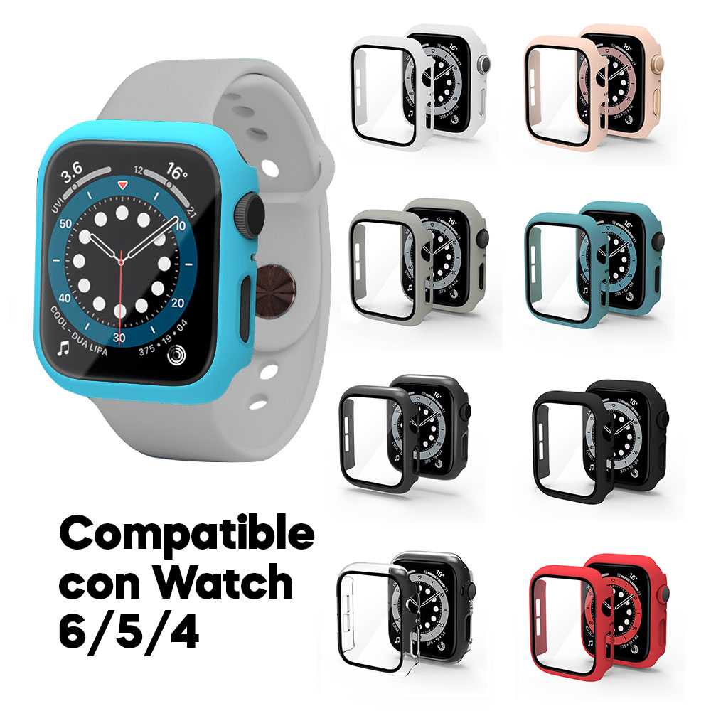 Carcasa Protectora con Cristal Templado Beige Compatible con Relojes Inteligentes Apple Watch 4/5/6/SE  (44mm)