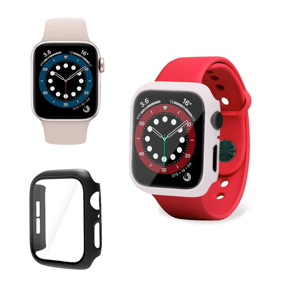 Carcasa Protectora con Cristal Templado Beige Compatible con Relojes Inteligentes Apple Watch 4/5/6/SE  (44mm)