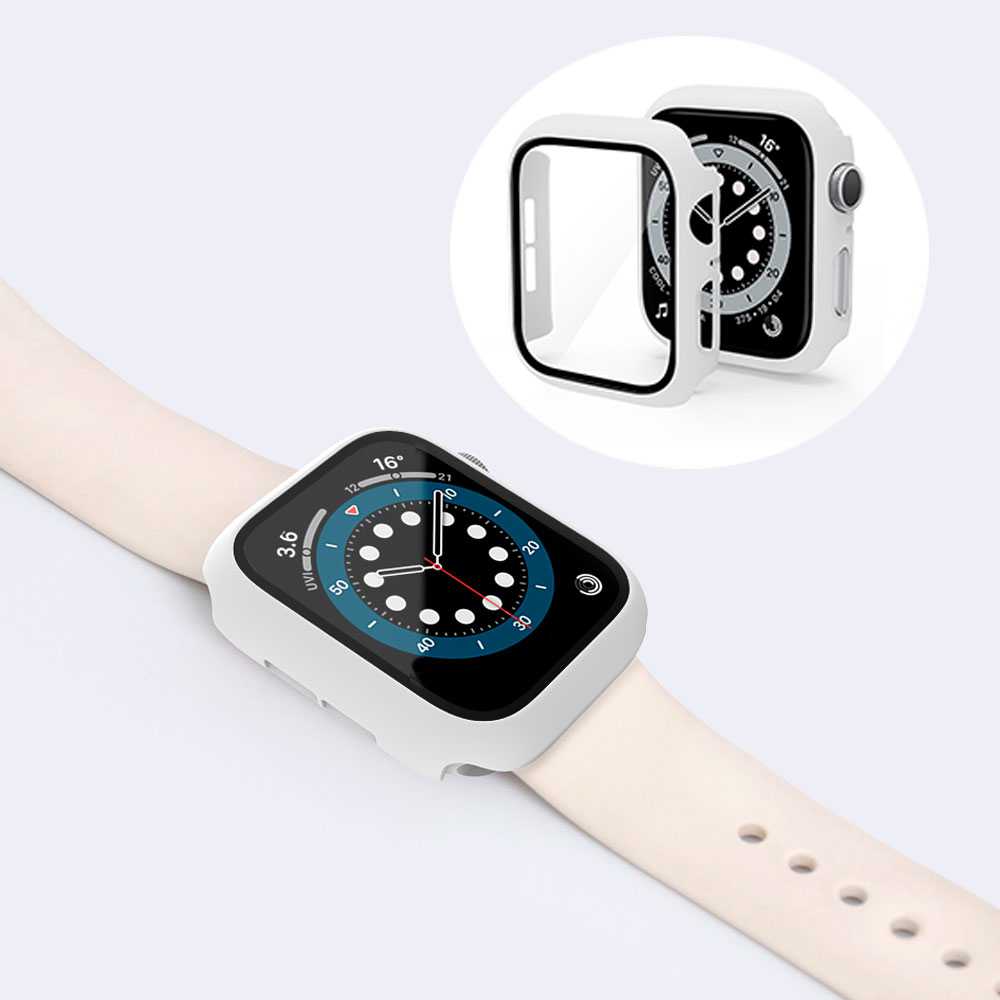 Carcasa Protectora con Cristal Templado Beige Compatible con Relojes Inteligentes Apple Watch 4/5/6/SE  (44mm)