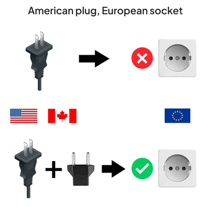 Adaptador Corriente Enchufe Americano de Estados Unidos EEUU USA a Clavija Europa Europlug 2 Pin EU F/M Negro Conversor