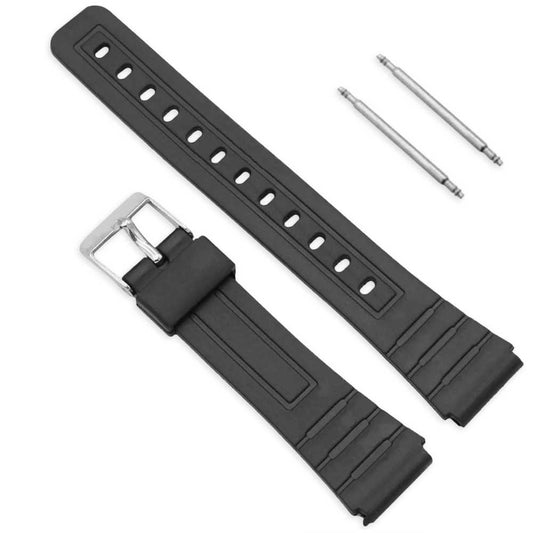 Repuesto Correa de Silicona Pasadores Metal Compatible con Reloj Casio F91W F-91W Negro Recambio Resina Resortes