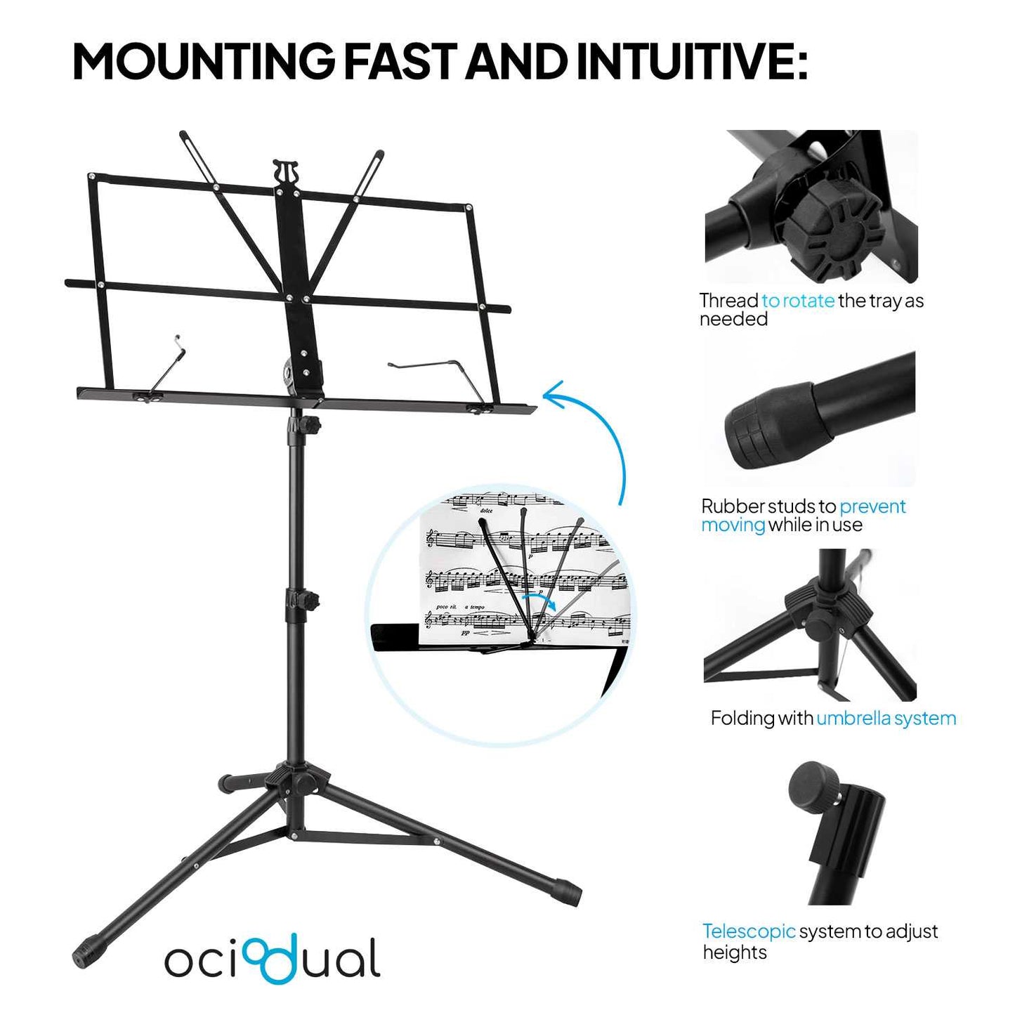 Atril Metálico Plegable para Partituras de Música Viajes Desplazamientos Negro Soporte Ajustable Regulable Altura