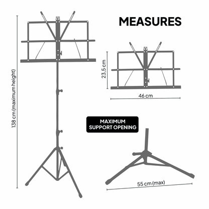 Atril Musica, Tripode, Atril Partituras, Soporte Portatil, Atril Plegable con Bolsa de Transporte, Orquesta, Faristol