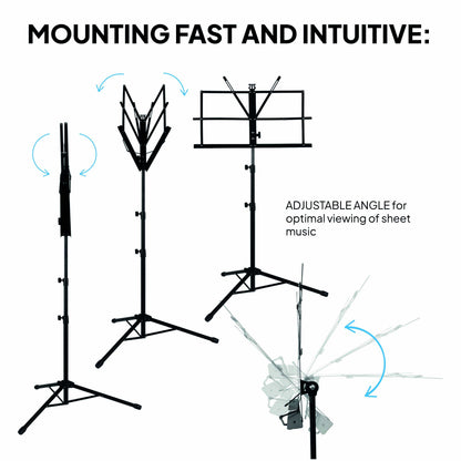 Atril Musica, Tripode, Atril Partituras, Soporte Portatil, Atril Plegable con Bolsa de Transporte, Orquesta, Faristol