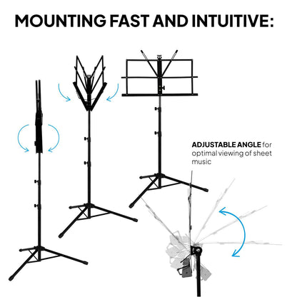 Atril Musica, Tripode, Atril Partituras, Soporte Portatil, Atril Plegable con Bolsa de Transporte, Orquesta, Faristol