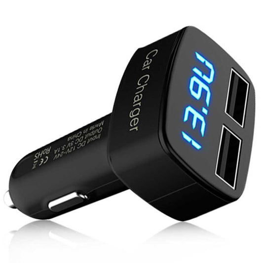 Cargador de Coche para Smartphone 2x USB Doble Mechero Amperimetro Voltimetro