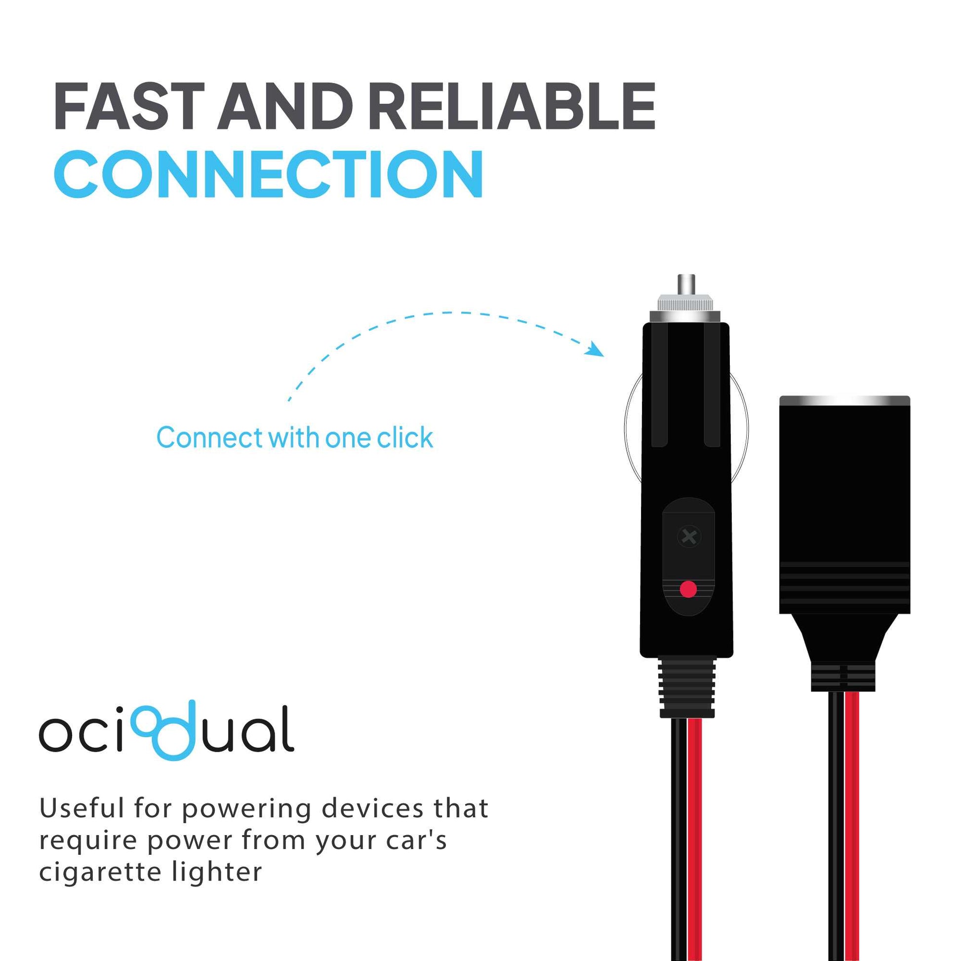 OcioDual Cable Mechero Coche de 1 Metro, Alargador Enchufe 12V, Extensor Mecheros, Accesorios Coche, 12V/24V 15A Cable Alargador