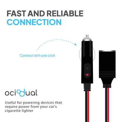 OcioDual Cable Mechero Coche de 1 Metro, Alargador Enchufe 12V, Extensor Mecheros, Accesorios Coche, 12V/24V 15A Cable Alargador
