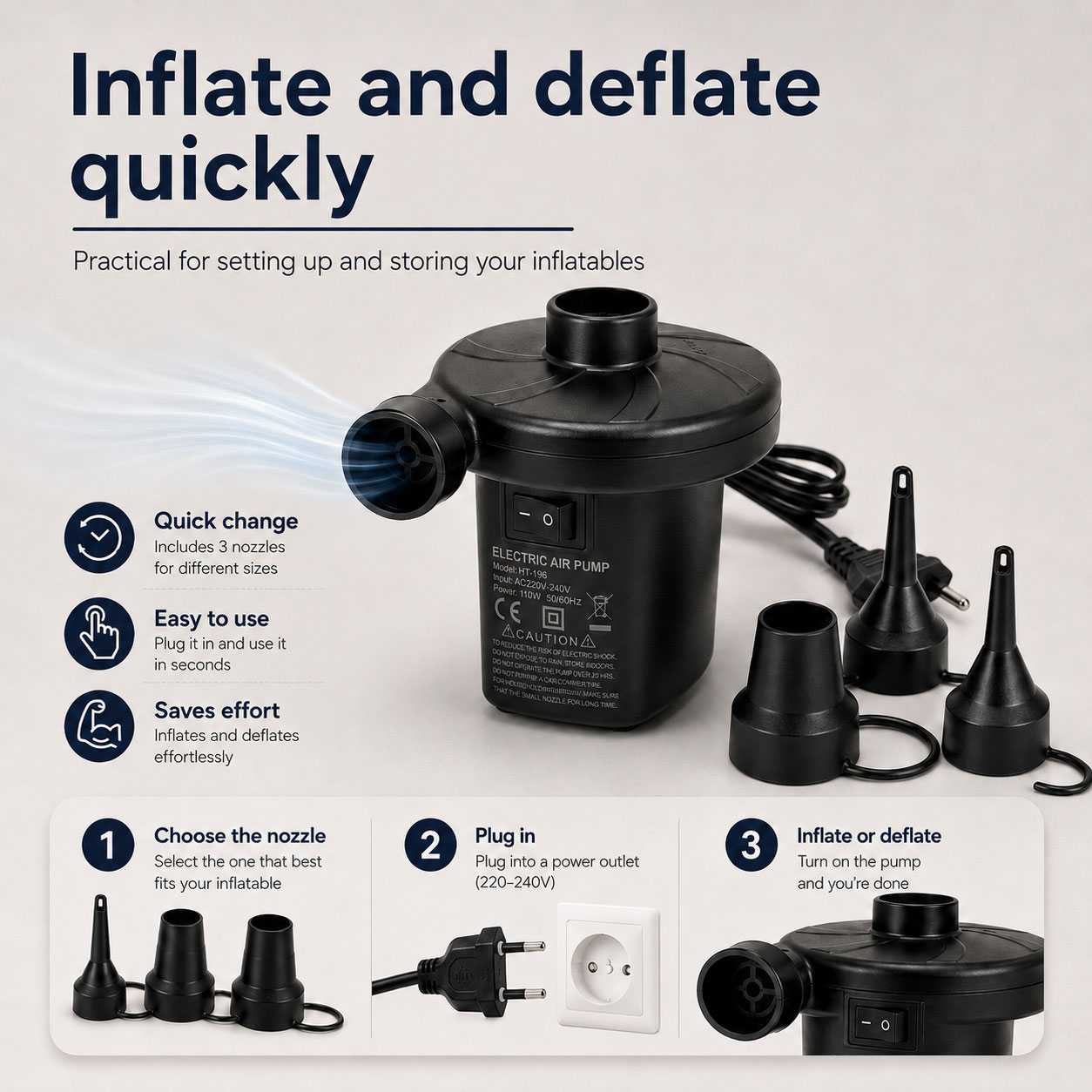 OcioDual Inflador Colchon Hinchable, Bomba para Inflar Piscina, Hinchador Colchon Hinchable, 240V AC Hinchador colchoneta,