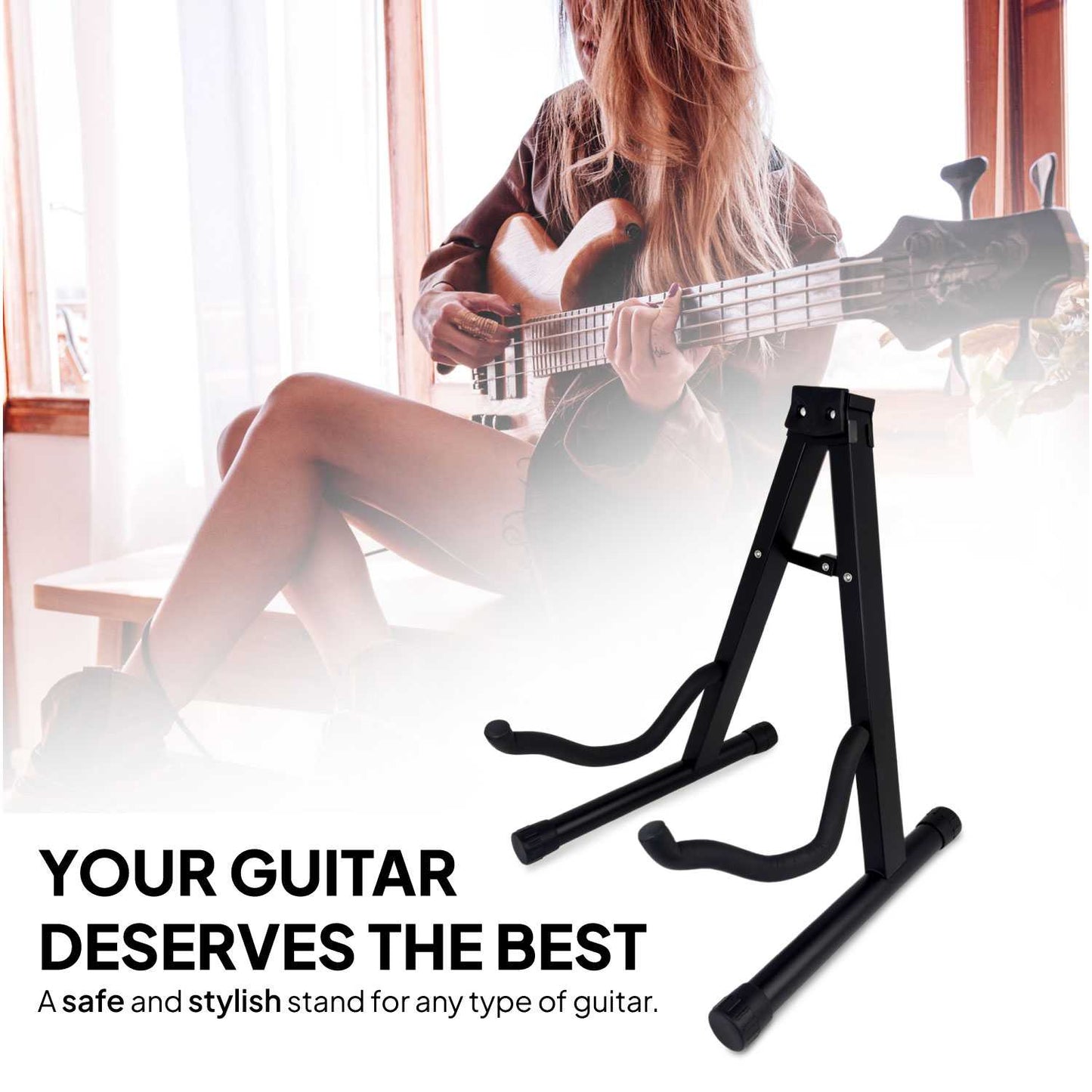 Soporte Universal Plegable de Suelo Metálico para Guitarra Acústica Eléctrica Clásica Española Tacos Goma Negro