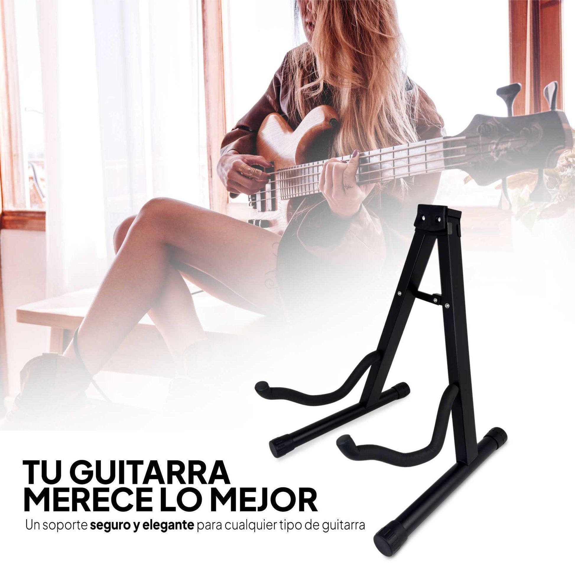 Soporte Universal Plegable de Suelo Metálico para Guitarra Acústica Eléctrica Clásica Española Tacos Goma Negro