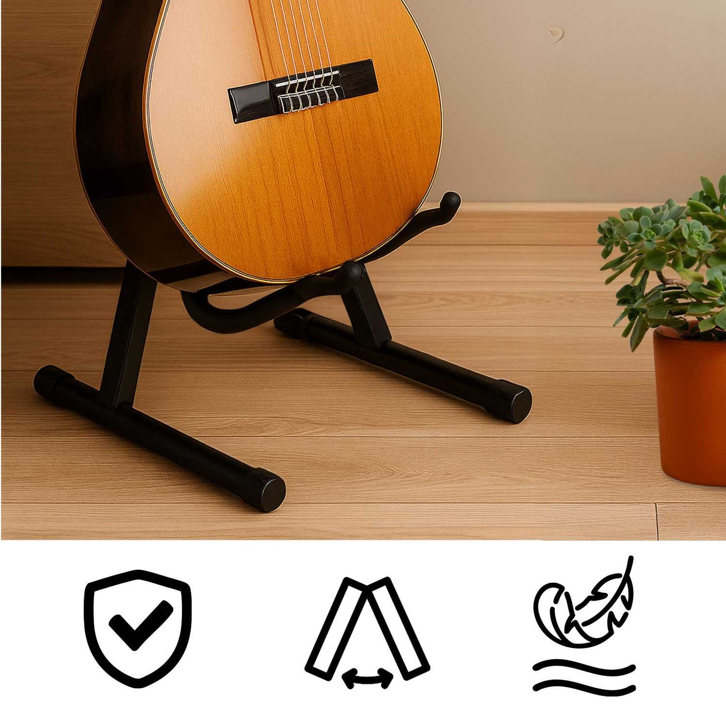 Soporte Universal Plegable de Suelo Metálico para Guitarra Acústica Eléctrica Clásica Española Tacos Goma Negro