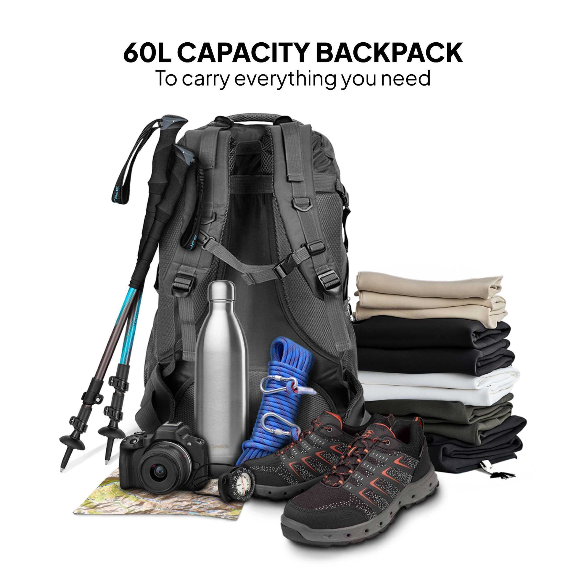 OcioDual Mochila Senderismo 60 Litros, Mochila Trekking, Montaña y Camino de Santiago, Multifuncional, Ligera, Mochilas Hombre