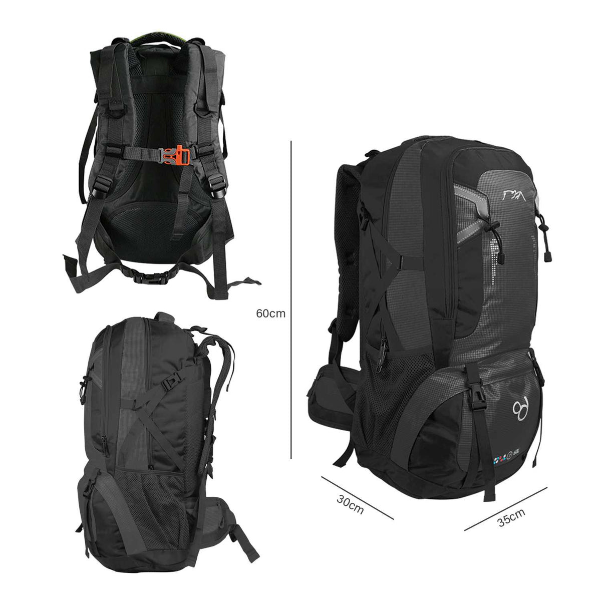 OcioDual Mochila Senderismo 60 Litros, Mochila Trekking, Montaña y Camino de Santiago, Multifuncional, Ligera, Mochilas Hombre C/Negro