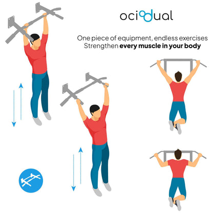 Barra de Dominadas de Pared Elevación Pull Up Flexiones Dorsales Hasta 200Kg Negra Gym Gimnasio para Hogar Casa Fija