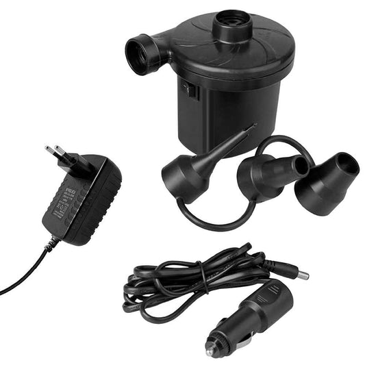 Bomba de Aire Eléctrica Inflador Eléctrico Mini Compresor 3 Boquillas Enchufe EU+Coche Negro para Inflar Colchón