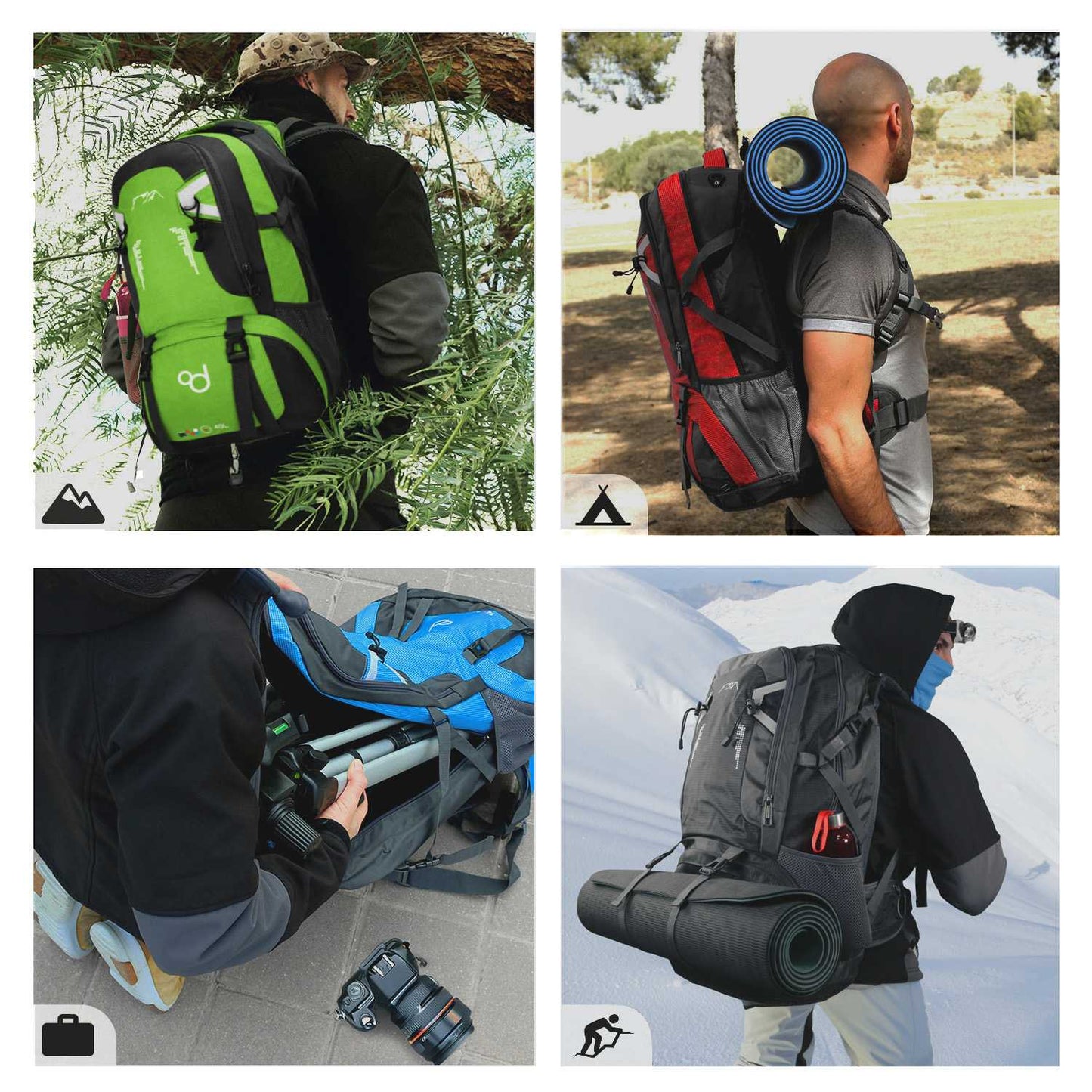 OcioDual Mochila Senderismo 60 Litros, Mochila Trekking, Montaña y Camino de Santiago, Multifuncional, Ligera, Mochilas Hombre C/Rojo