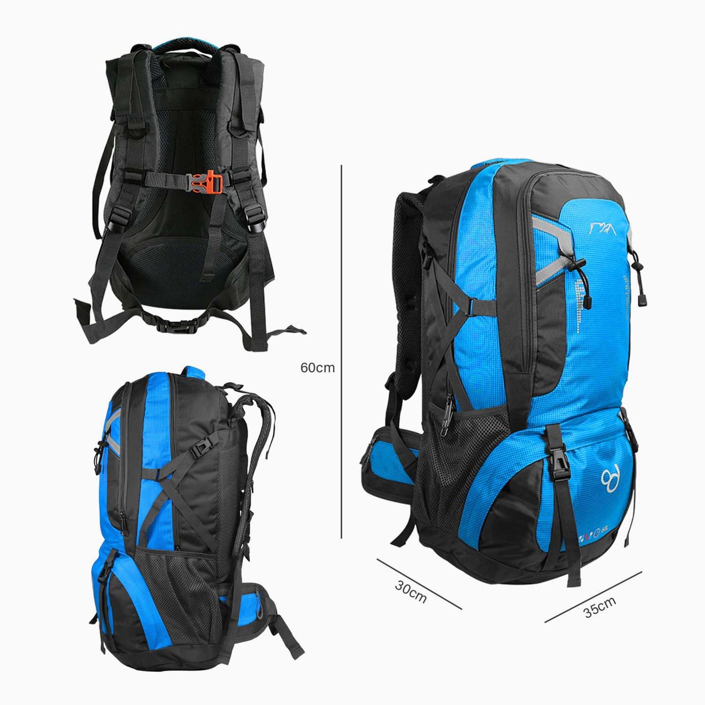 OcioDual Mochila Senderismo 60 Litros, Mochila Trekking, Montaña y Camino de Santiago, Multifuncional, Ligera, Mochilas Hombre C/Azul