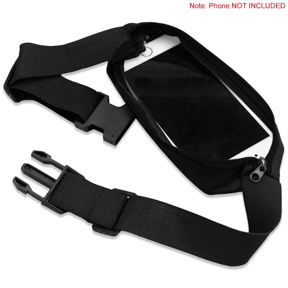 Riñonera Deportiva Negra Bolsa de Cintura con Cremallera Individual Simple 1 Bolsillo Cinturon Ajustable Banda