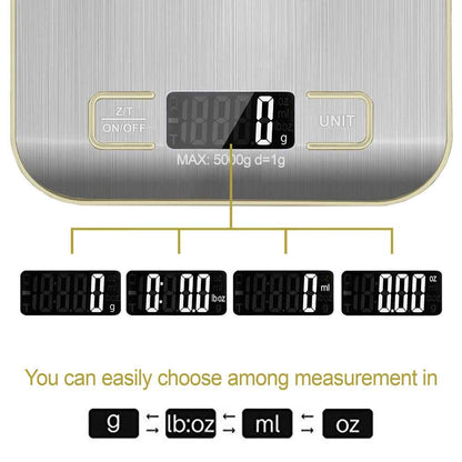 Bascula de Cocina Digital Peso Electronico de Precision LCD Pesa 5gr a 5 Kg Gris