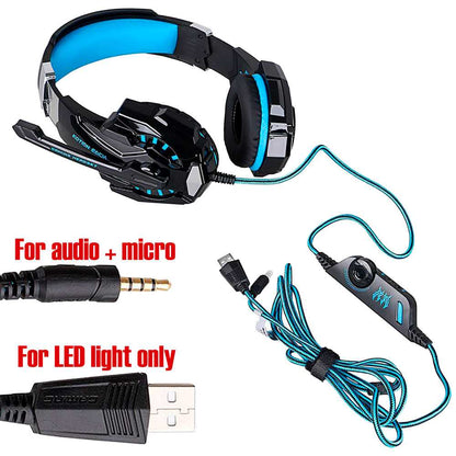 Auriculares Gaming G9000 Estéreo Micrófono Juego Luz LED Para PC PS4 Xbox Azul Headset Noise Cancelling Over Ear Headphones Mic