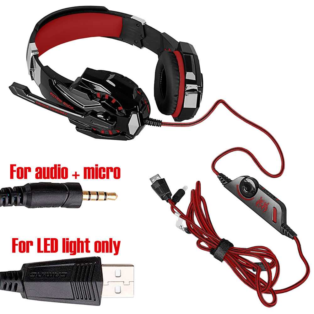 Auriculares Gaming G9000 Estéreo Micrófono Juego Luz LED Para PC PS4 Xbox Rojo Headset Noise Cancelling Over Ear Headphones Mic