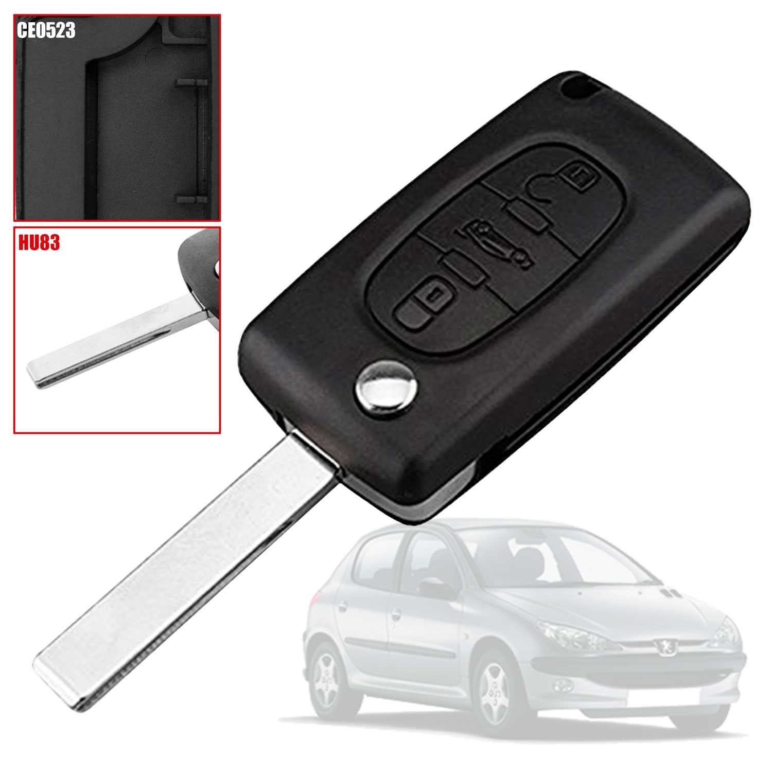 Carcasa Llave Mando de 3 Botones Maletero CE0523 HU83 para Peugeot 206 207 306 307 308 407 607 806, Citroen C2 C3 C4 C5 C6