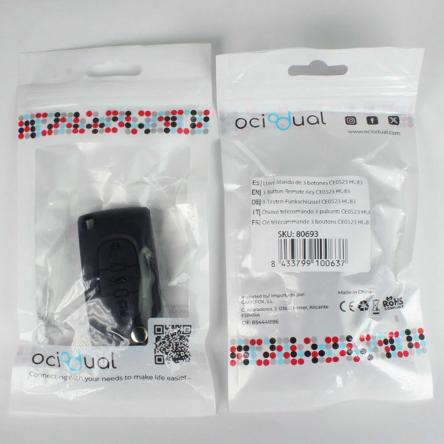 Carcasa Llave Mando de 3 Botones Maletero CE0523 HU83 para Peugeot 206 207 306 307 308 407 607 806, Citroen C2 C3 C4 C5 C6