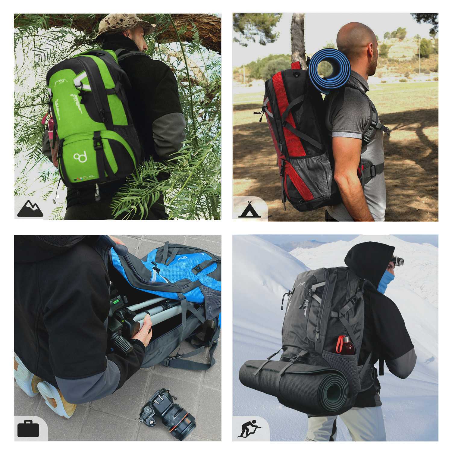 OcioDual Mochila Senderismo 60 Litros, Mochila Trekking, Montaña y Camino de Santiago, Multifuncional, Ligera, Mochilas Hombre C/Verde