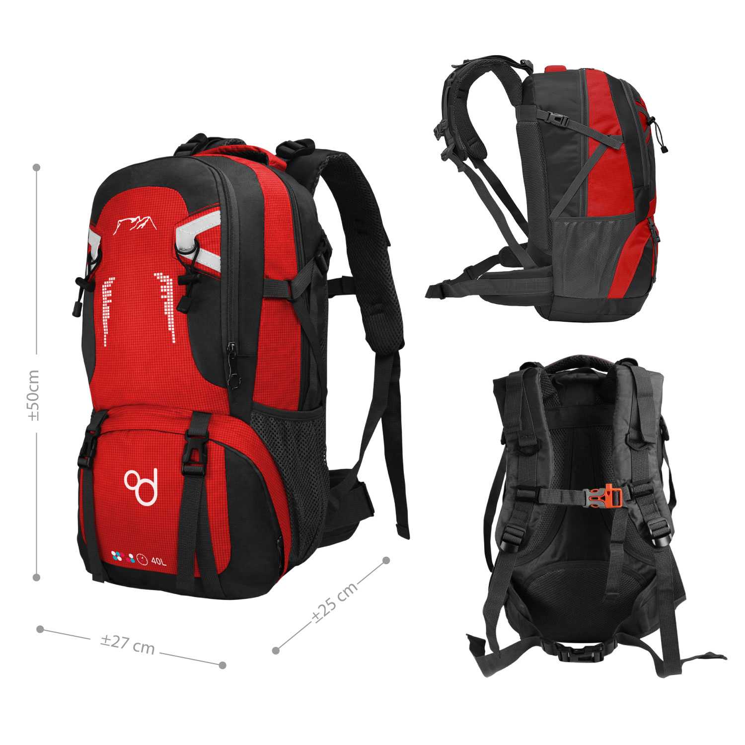 Mochila 40 Litros Impermeable Roja de Senderismo Montaña Montañero Viaje Acampada Acampar Aire Libre Trekking 40L