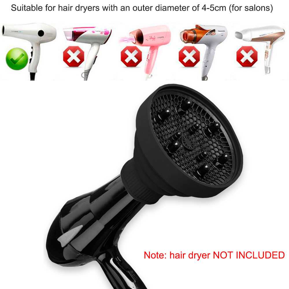 Difusor para Secador de Pelo Negro Accesorio Silicona Goma Flexible Plegable Resistente al Calor Profesional Cabello