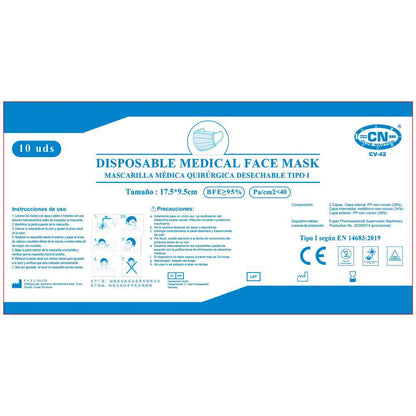 Mascarillas quirúrgicas IIR club nautico 10 unidades - 3 capas - eficacia de filtración bacteriana 98%