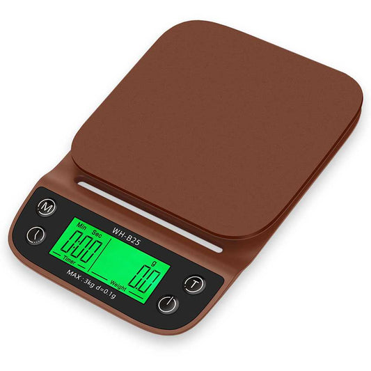 Báscula de Cocina WH-B25 Marrón Balanza Electrónica Digital Peso 3Kg/0,1g Multifunción Pantalla LCD para Café