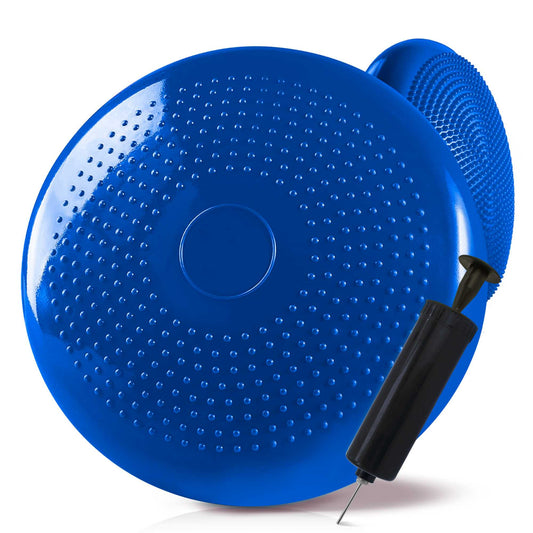 Cojín Hinchable Azul Disco con Bomba Goma PVC para Fitness Yoga Pilates Coordinación Rehabilitación Equilibrio